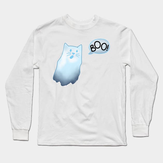 Ghost Cat Long Sleeve T-Shirt by Doodlecats 